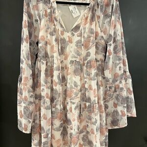 Peach Love California Abstract Taupe Blue Dress